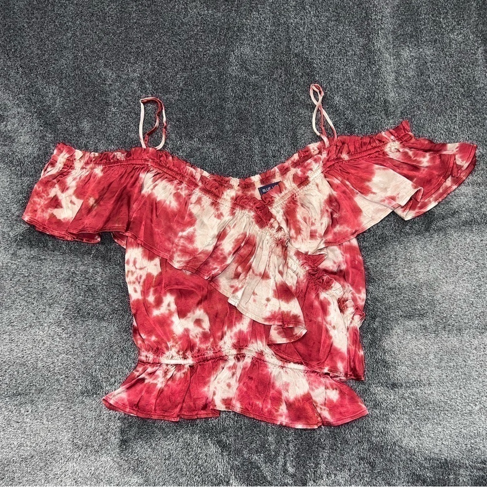 blue life open shoulder viscose top tie dye layer shirt size Small